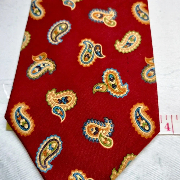 Brooks Basics Necktie Tie Pure Silk Made in USA Red Gold Blue Paisley Print - Picture 6 of 9